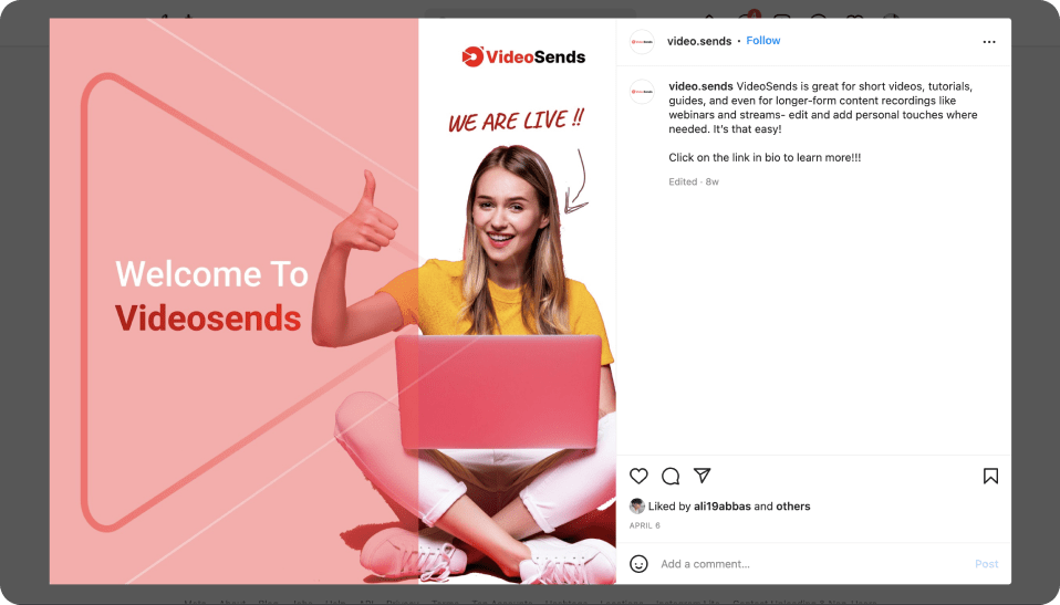 VideoSends launch promotion on social media