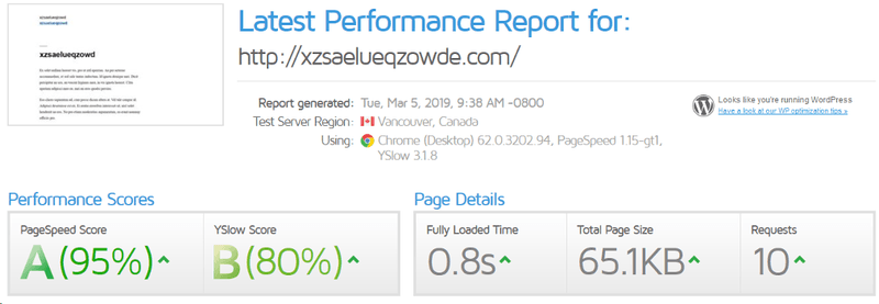 speed performance test result for wordpress