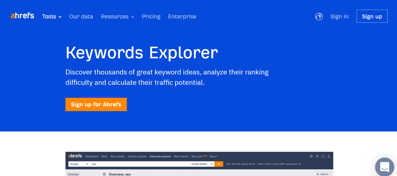 Ahrefs’ Keyword Explorer homepage